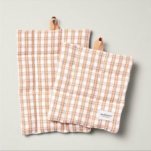 Sold Out Hearth & Hand 2pc Textured Gingham Potholder Set Blush NWT